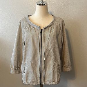 Gap Jacket Zip Front Drawstring Neck Elastic Waist Blue/Cream Stripe Woven Sz M